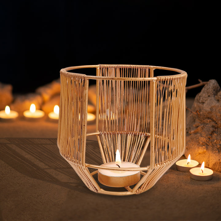 Golden Cage Metal Votive Light, Tealight Candle Holders - Vintageware