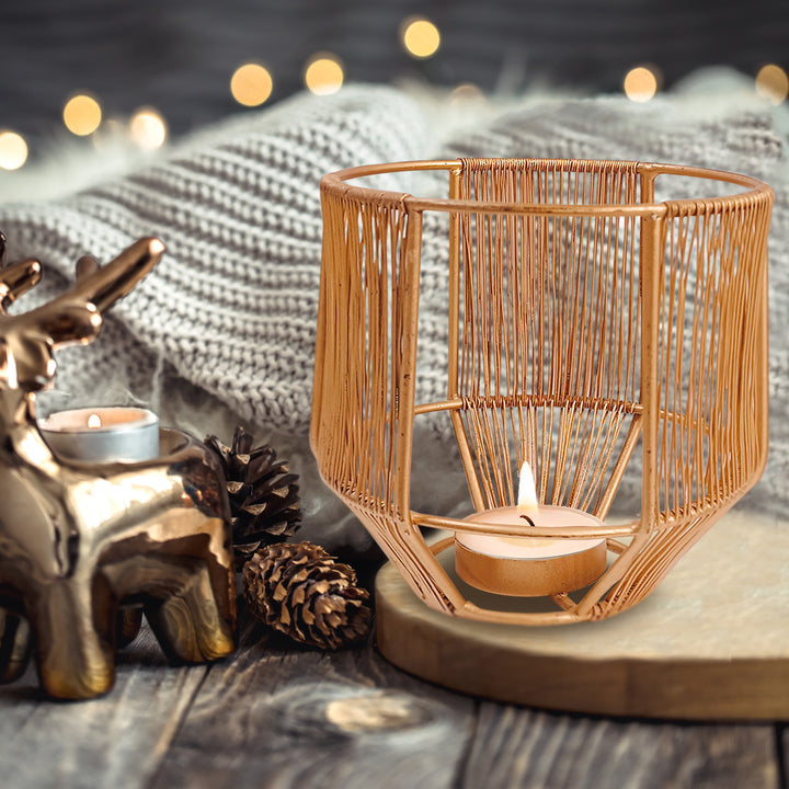 Golden Cage Metal Votive Light, Tealight Candle Holders - Vintageware