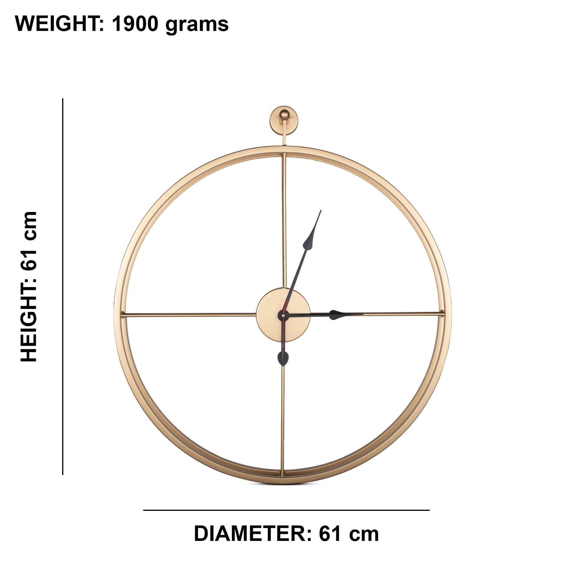 Handcrafted Double Frame Metal Wall Clock (24 Inch, Golden) - Vintageware