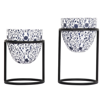 Metal Planter Stand With Planter (White, Set of 2) - Vintageware