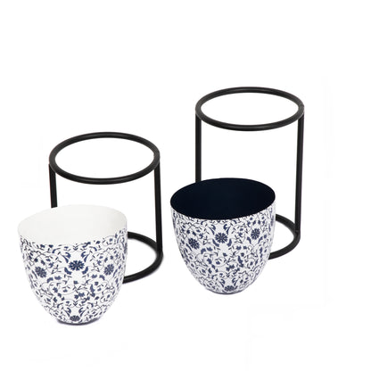Metal Planter Stand With Planter (White, Set of 2) - Vintageware