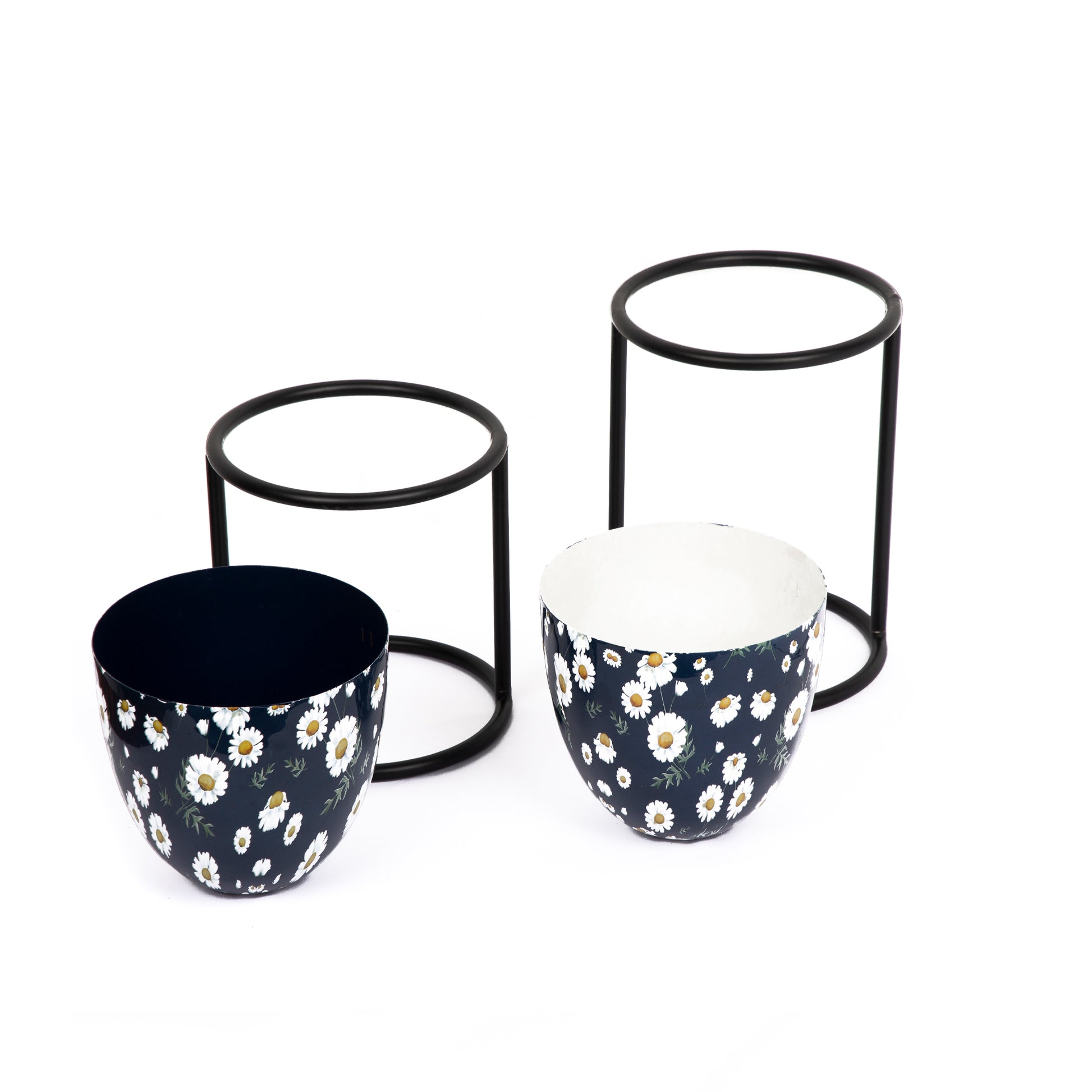 Metal Planter Stand With Planter (Blue, Set of 2) - Vintageware