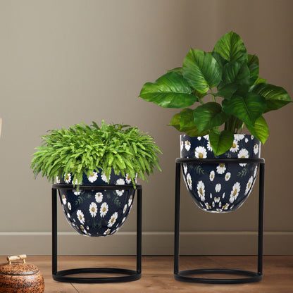 Metal Planter Stand With Planter (Blue, Set of 2) - Vintageware
