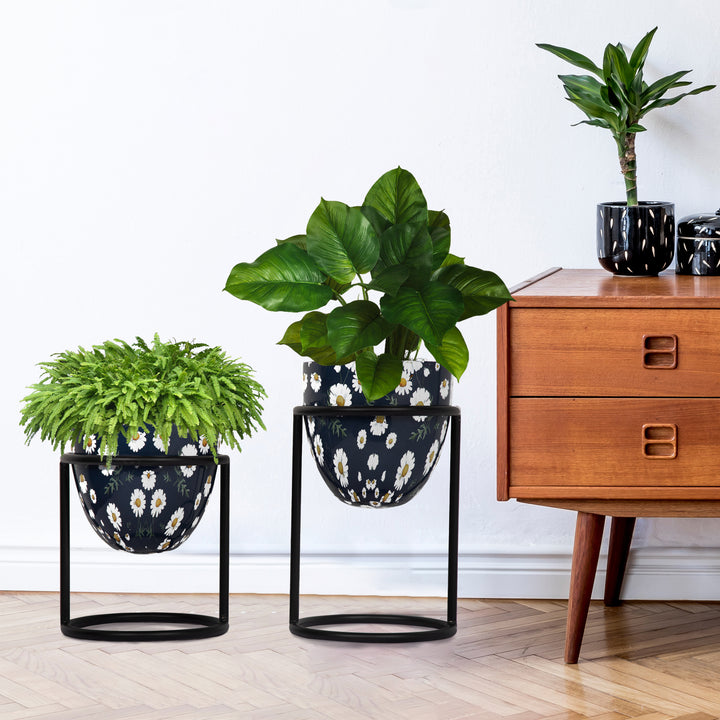 Metal Planter Stand With Planter (Blue, Set of 2) - Vintageware