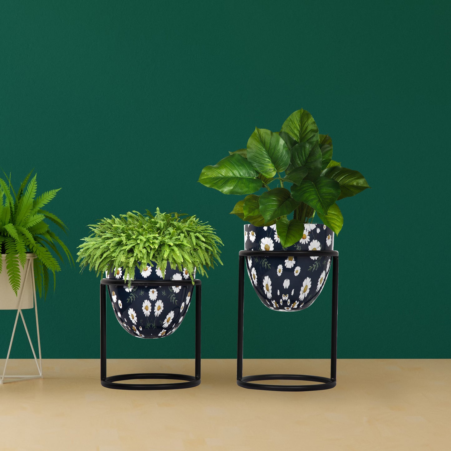 Metal Planter Stand With Planter (Blue, Set of 2) - Vintageware