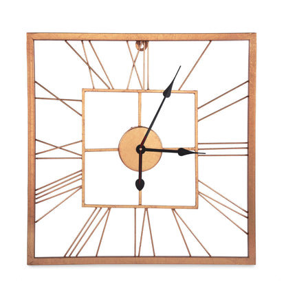 Handcrafted Square Shape Roman Numeral Metal Wall Clock (20 Inch, Rose Golden) - Vintageware