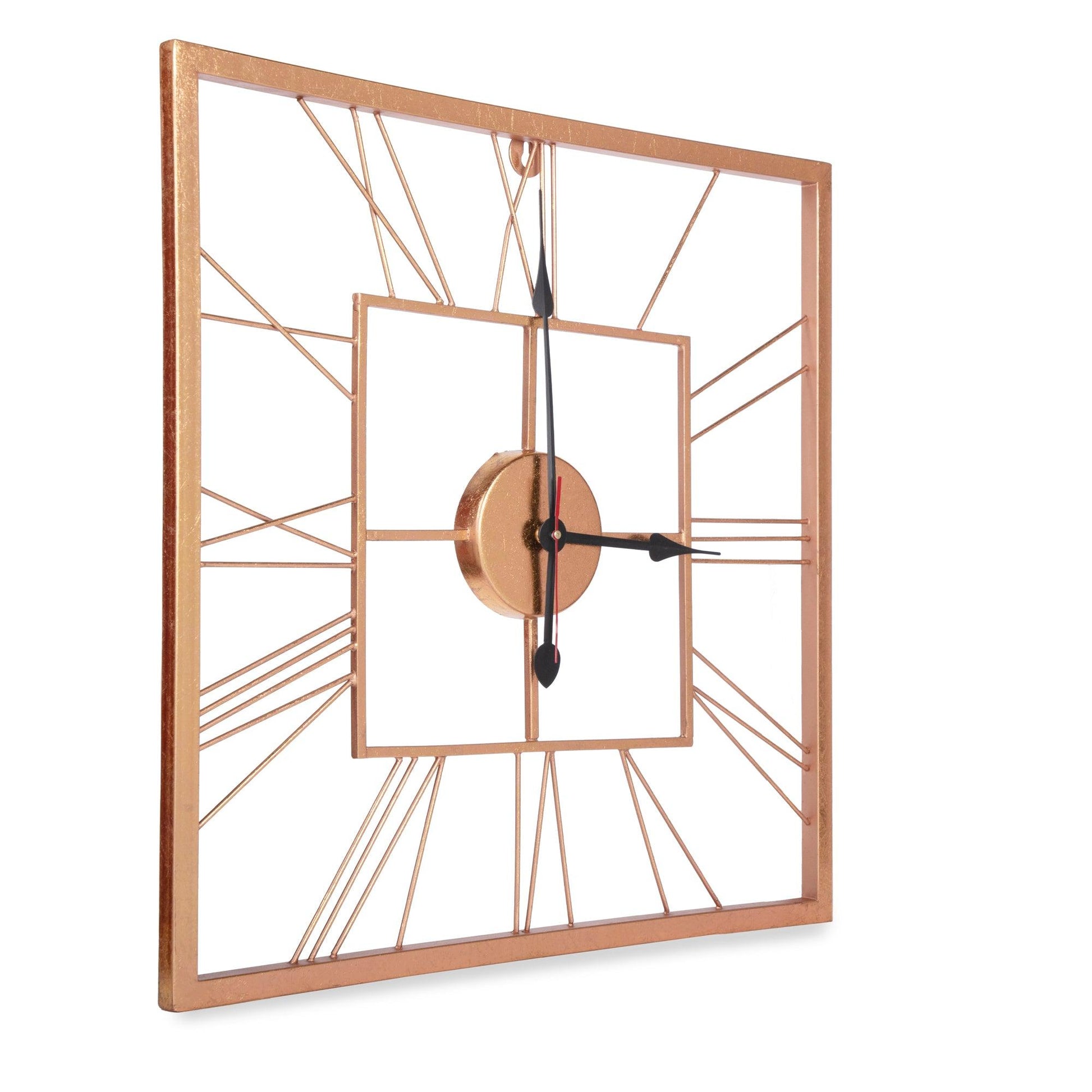 Handcrafted Square Shape Roman Numeral Metal Wall Clock (20 Inch, Rose Golden) - Vintageware