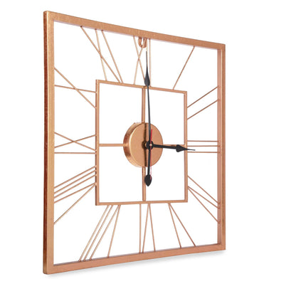 Handcrafted Square Shape Roman Numeral Metal Wall Clock (20 Inch, Rose Golden) - Vintageware