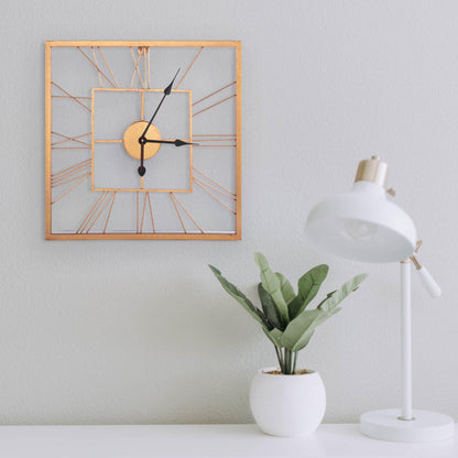 Handcrafted Square Shape Roman Numeral Metal Wall Clock (20 Inch, Rose Golden) - Vintageware