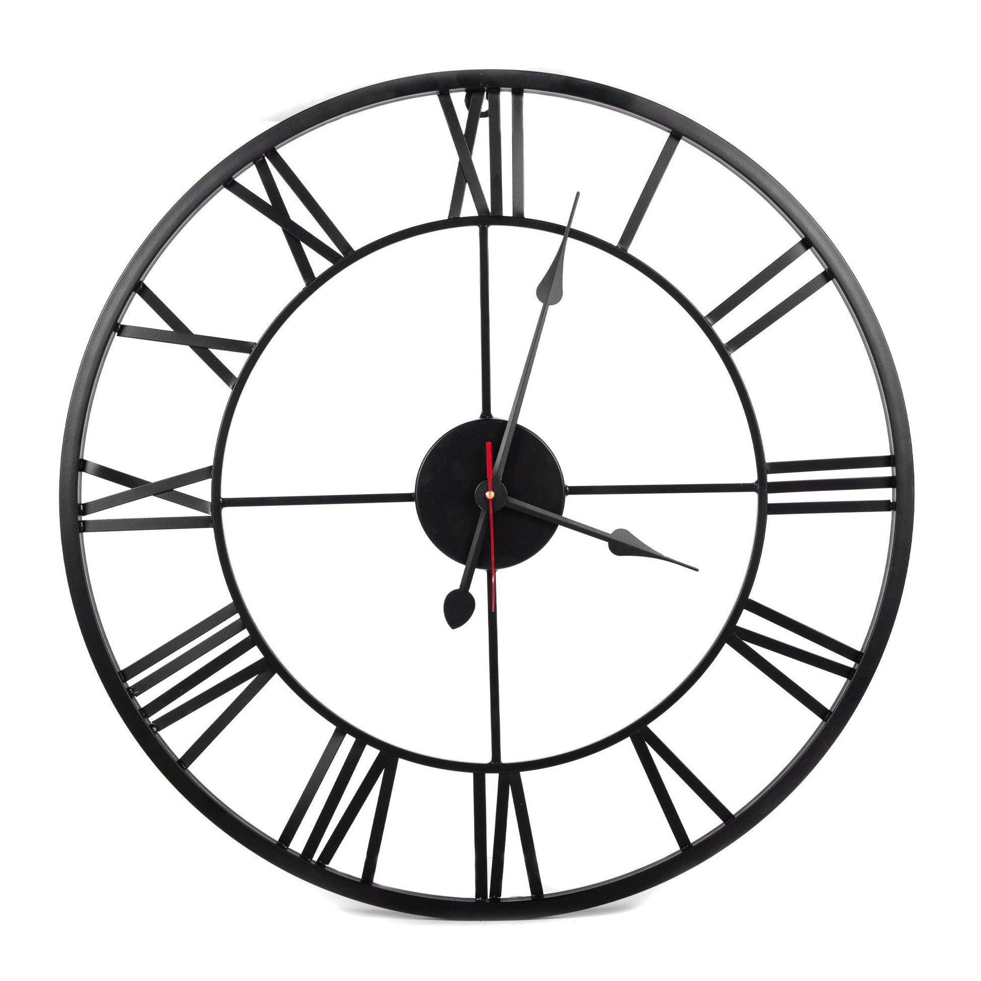 Handcrafted Roman Numeral Metal Wall Clock (16 Inch, Black) - Vintageware