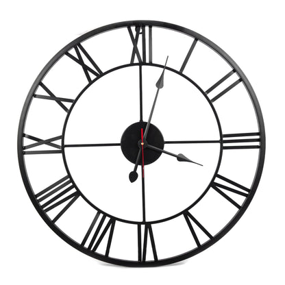 Handcrafted Roman Numeral Metal Wall Clock (16 Inch, Black) - Vintageware