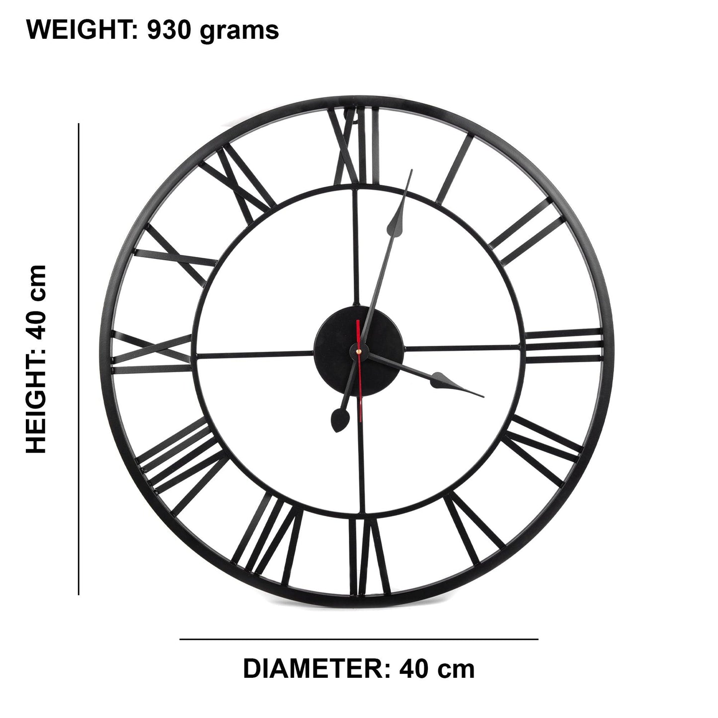 Handcrafted Roman Numeral Metal Wall Clock (16 Inch, Black) - Vintageware