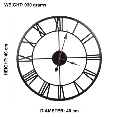 Handcrafted Roman Numeral Metal Wall Clock (16 Inch, Black) - Vintageware