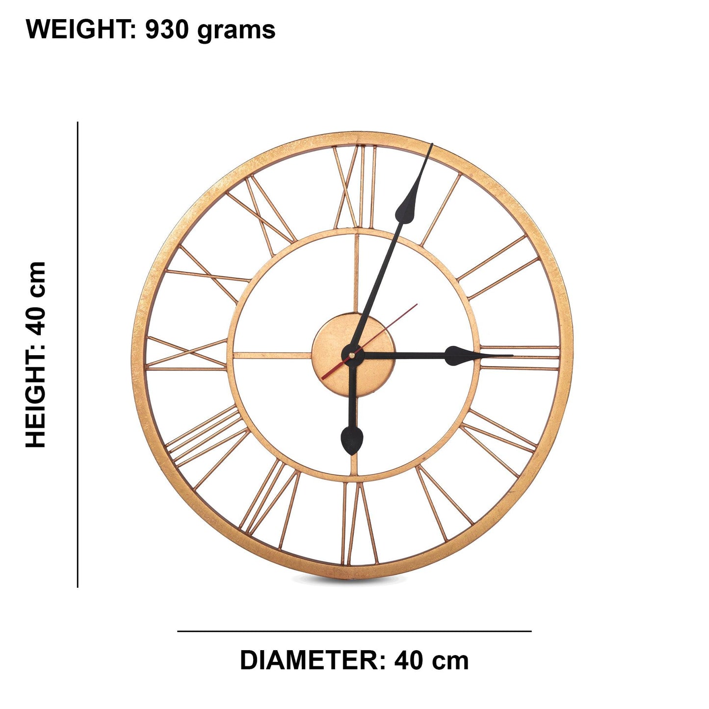 Handcrafted Roman Numeral Metal Wall Clock (16 Inch, Golden) - Vintageware