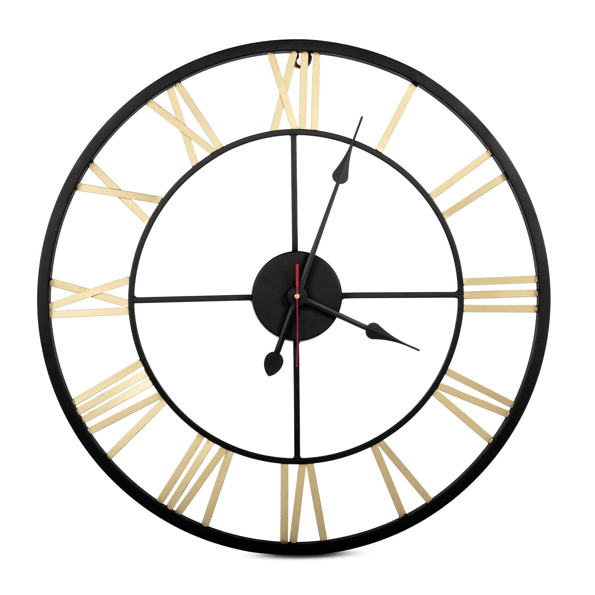 Handcrafted Roman Numeral Metal Wall Clock (22 Inch, Black & Golden) - Vintageware