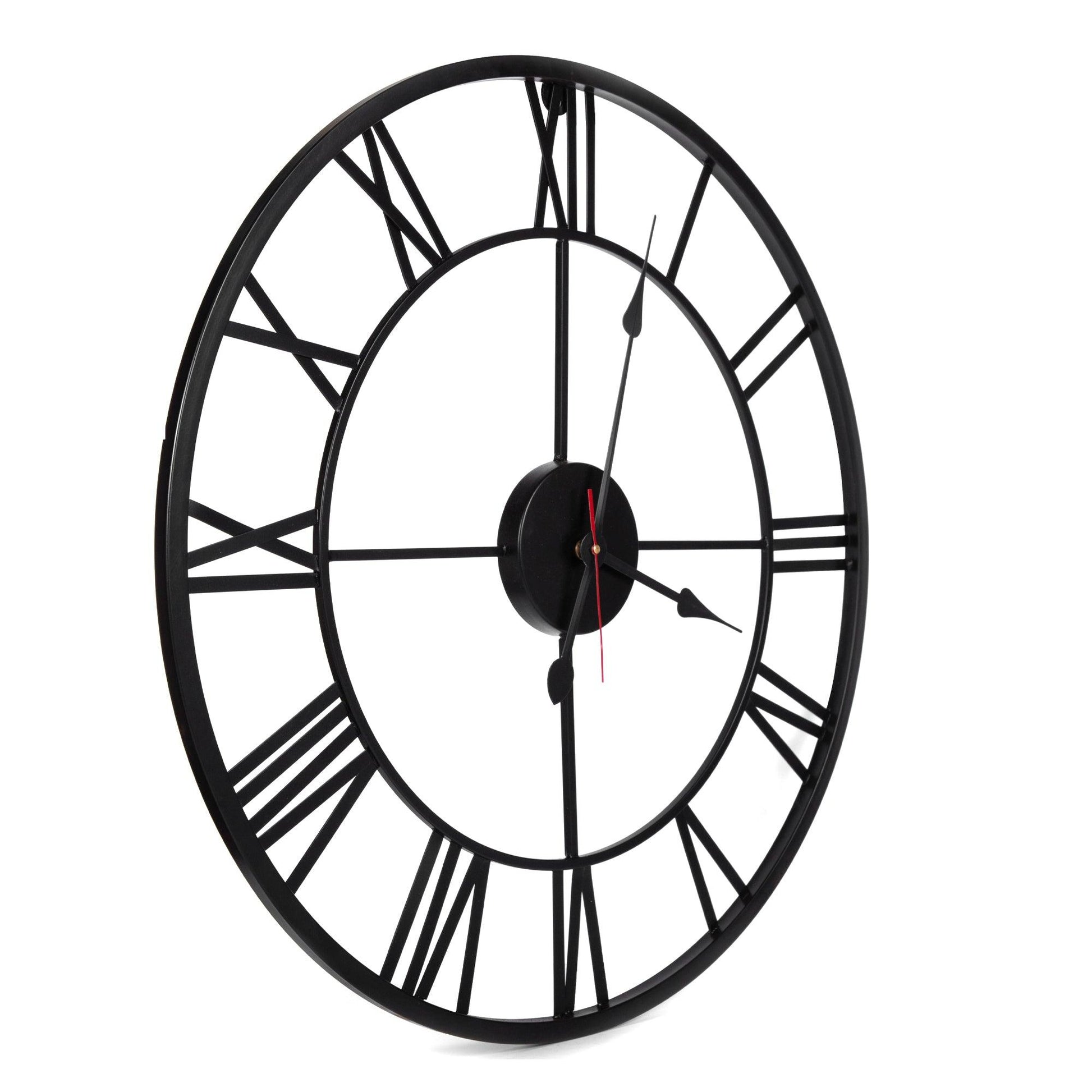 Handcrafted Roman Numeral Metal Wall Clock (22 Inch, Black) - Vintageware