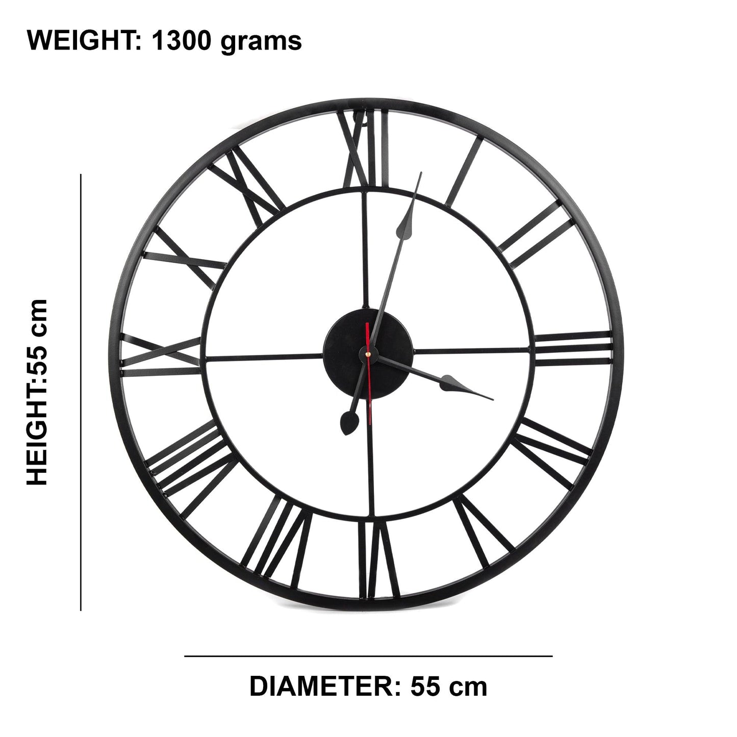 Handcrafted Roman Numeral Metal Wall Clock (22 Inch, Black) - Vintageware