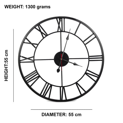 Handcrafted Roman Numeral Metal Wall Clock (22 Inch, Black) - Vintageware