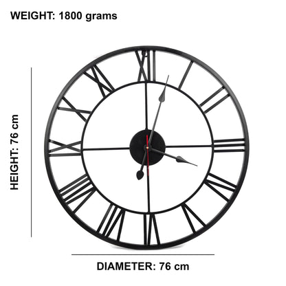 Handcrafted Roman Numeral Metal Wall Clock (30 Inch, Black) - Vintageware