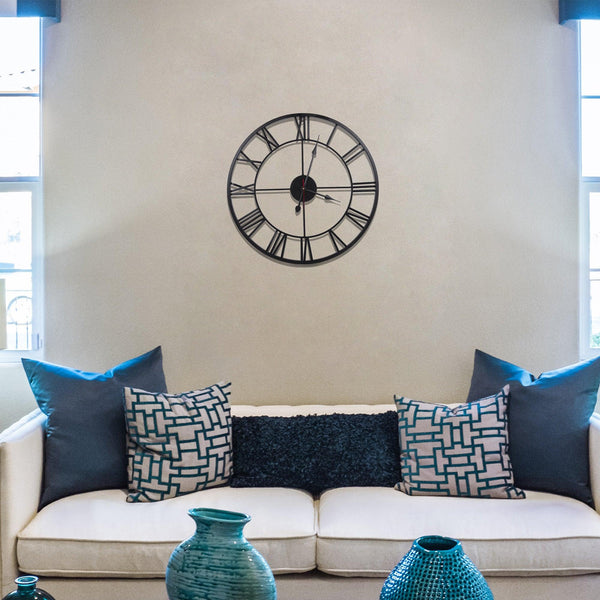 Handcrafted Roman Numeral Metal Wall Clock (30 Inch, Black) - Vintageware