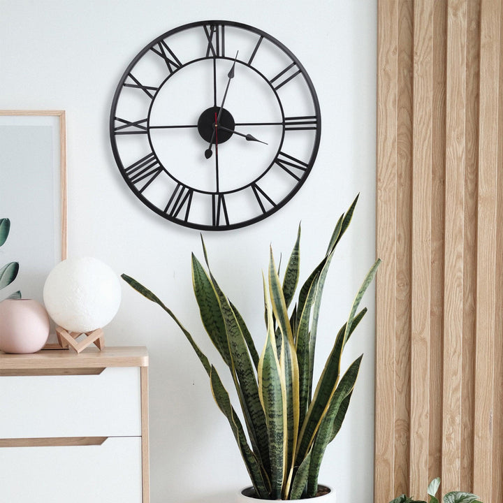 Handcrafted Roman Numeral Metal Wall Clock (30 Inch, Black) - Vintageware