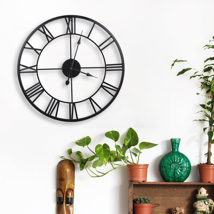 Handcrafted Roman Numeral Metal Wall Clock (30 Inch, Black) - Vintageware