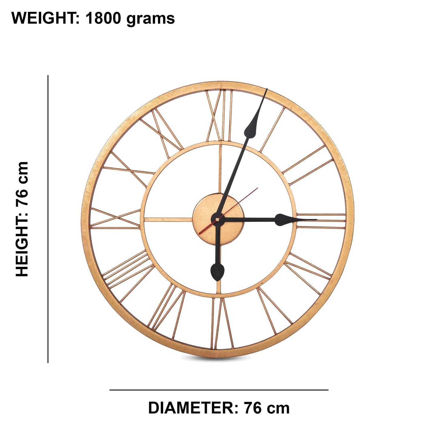 Handcrafted Roman Numeral Metal Wall Clock (30 Inch, Rose Golden) - Vintageware