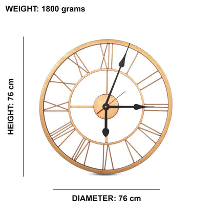 Handcrafted Roman Numeral Metal Wall Clock (30 Inch, Rose Golden) - Vintageware