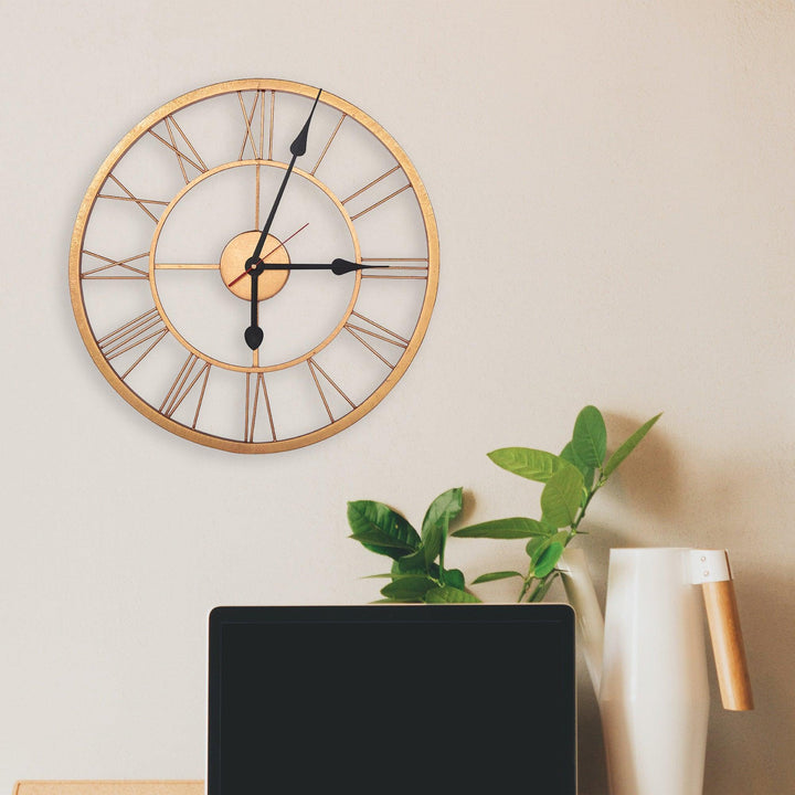 Handcrafted Roman Numeral Metal Wall Clock (30 Inch, Rose Golden) - Vintageware