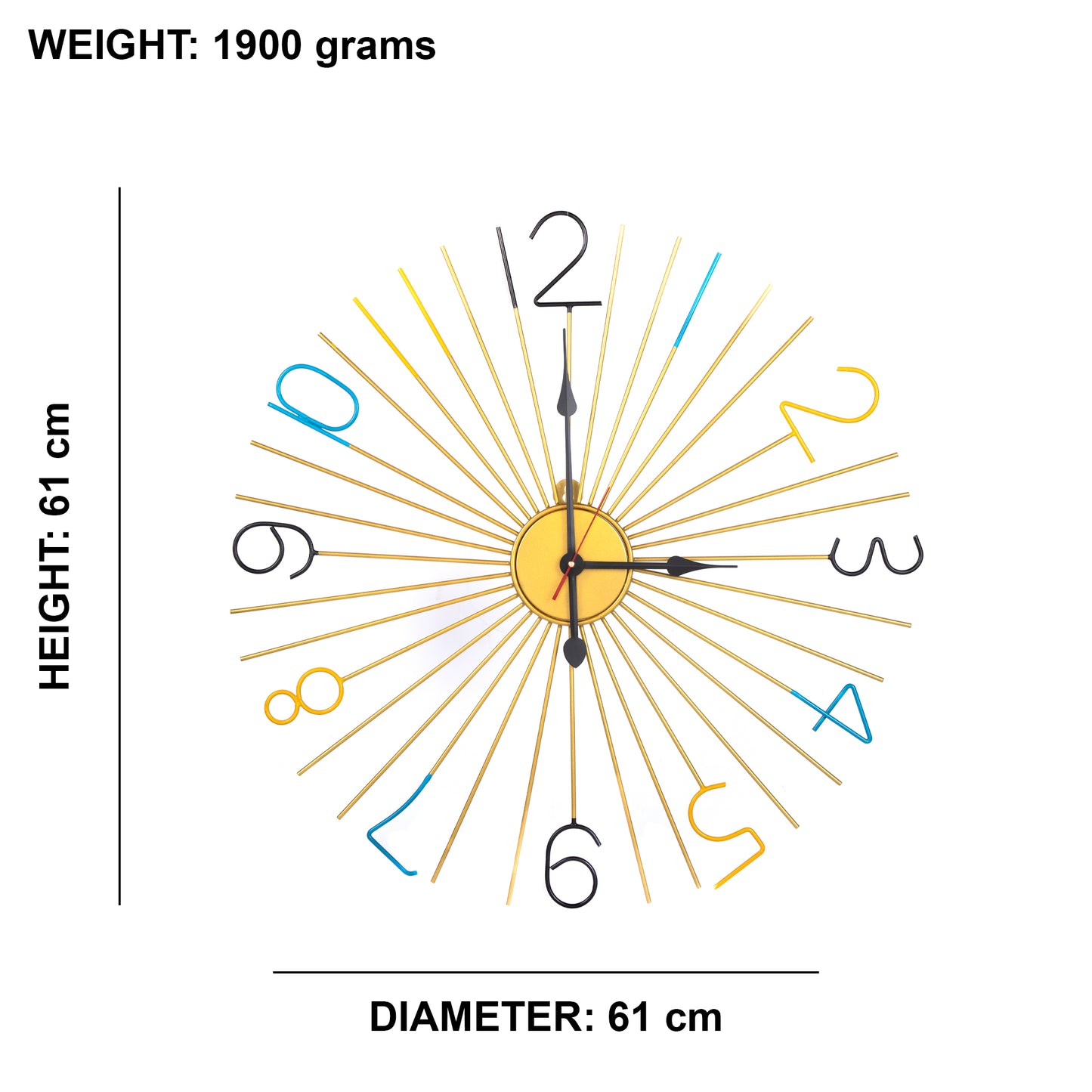 Handcrafted Sun Design Colorful Metal Wall Clock (24 Inch) - Vintageware