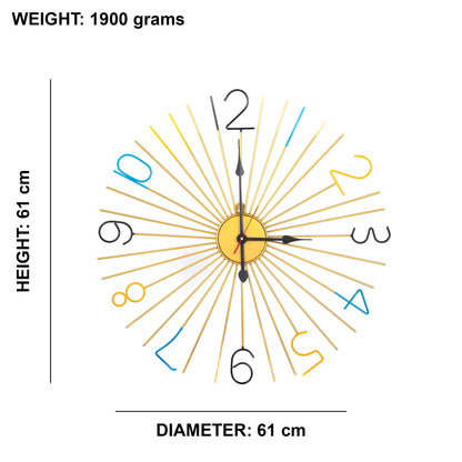 Handcrafted Sun Design Colorful Metal Wall Clock (24 Inch) - Vintageware
