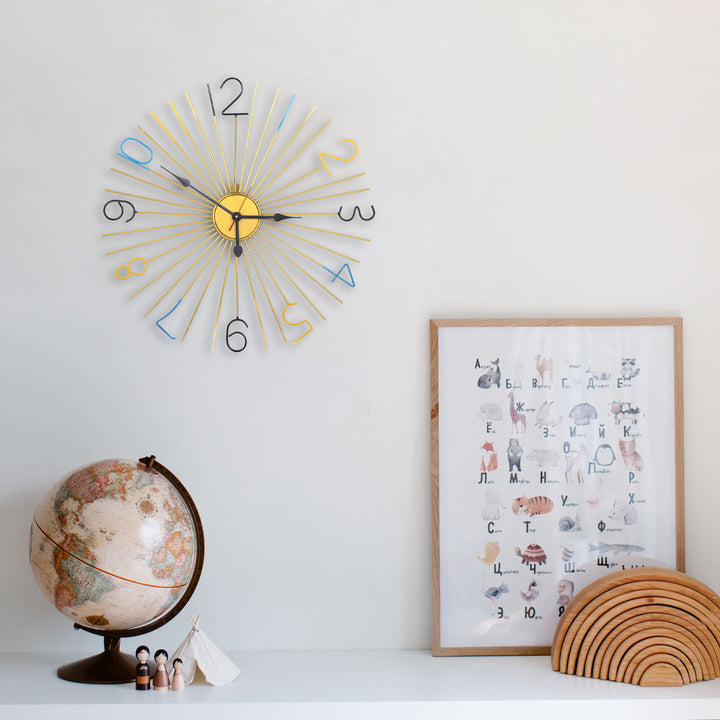 Handcrafted Sun Design Colorful Metal Wall Clock (24 Inch) - Vintageware