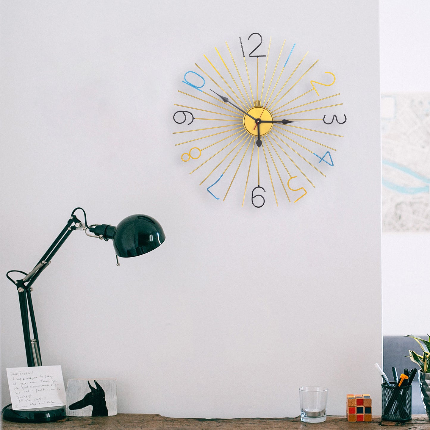 Handcrafted Sun Design Colorful Metal Wall Clock (24 Inch) - Vintageware