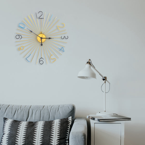 Handcrafted Sun Design Colorful Metal Wall Clock (24 Inch) - Vintageware