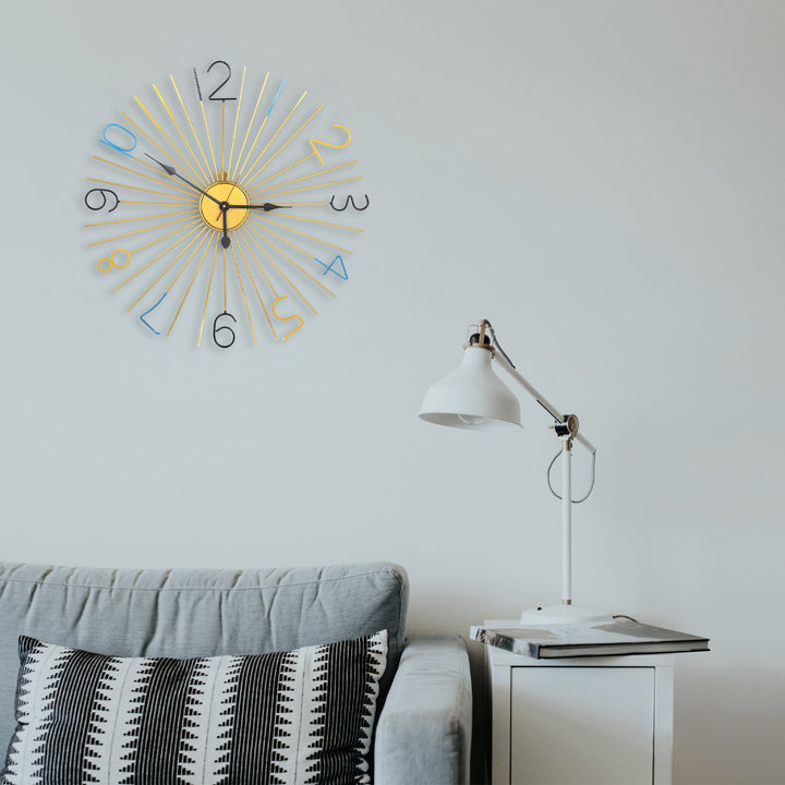 Handcrafted Sun Design Colorful Metal Wall Clock (24 Inch) - Vintageware