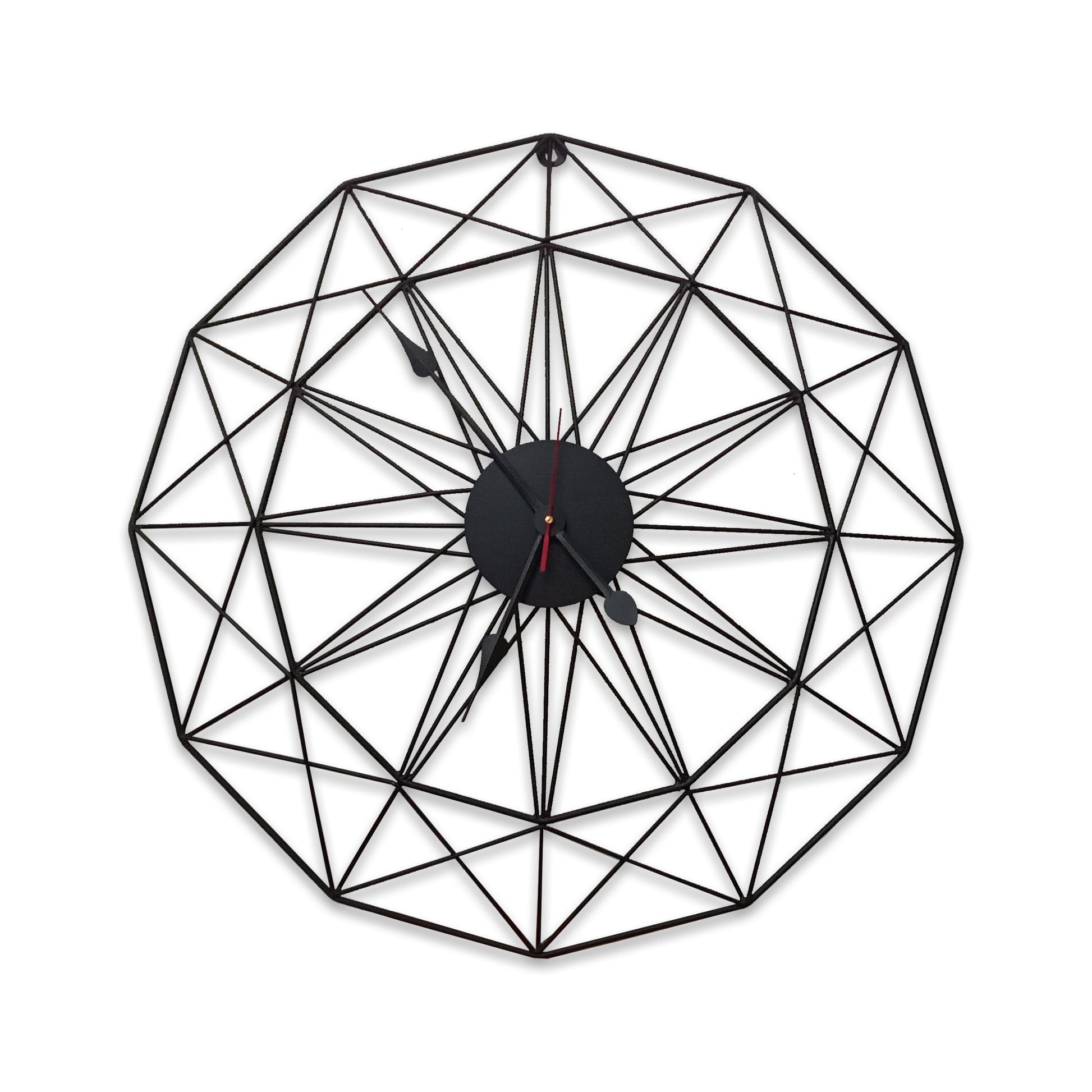 Handcrafted Geometrical Design Metal Wall Clock (24 Inch, Black) - Vintageware