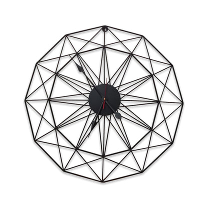 Handcrafted Geometrical Design Metal Wall Clock (24 Inch, Black) - Vintageware