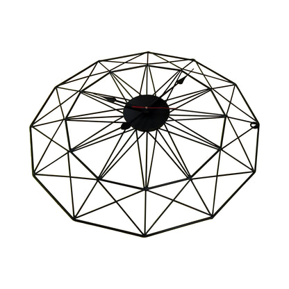 Handcrafted Geometrical Design Metal Wall Clock (24 Inch, Black) - Vintageware
