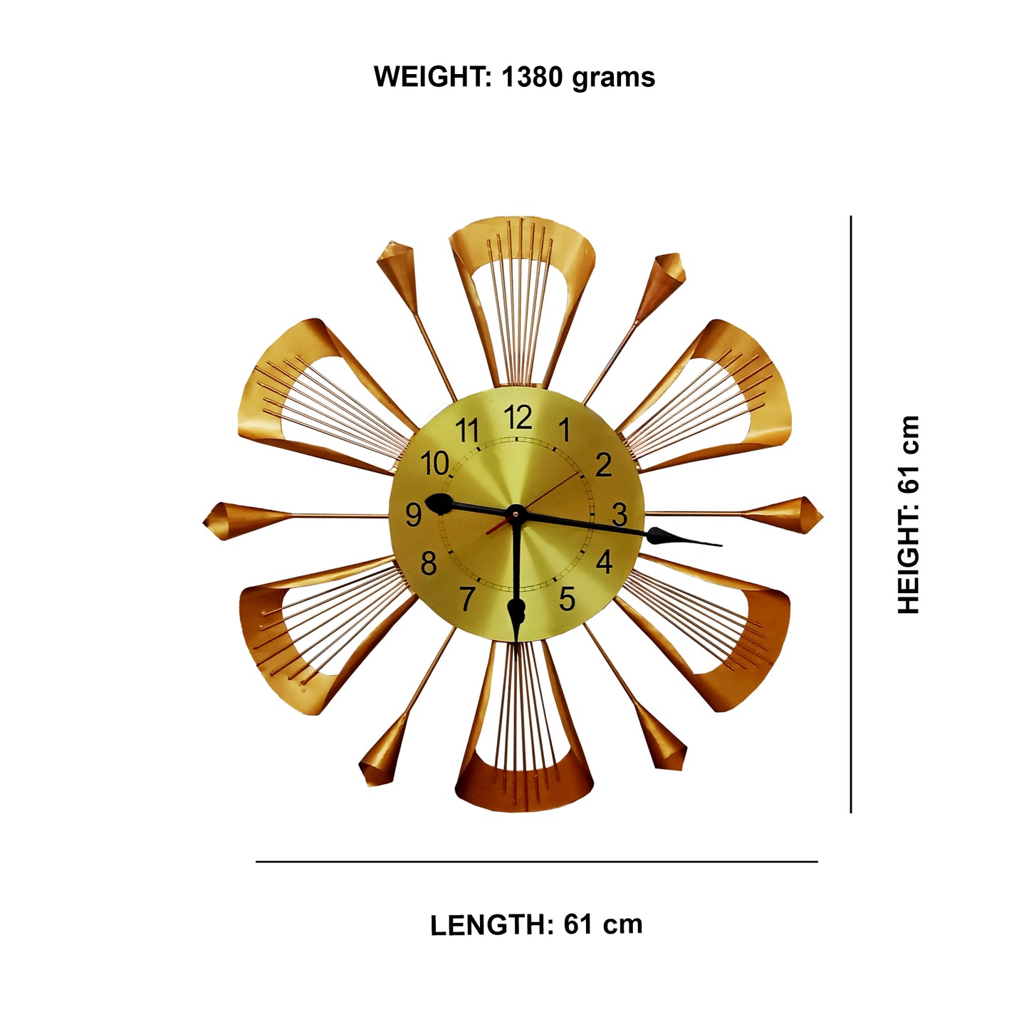 Handcrafted Antique Metal Wall Clock (24 Inch, Golden) - Vintageware