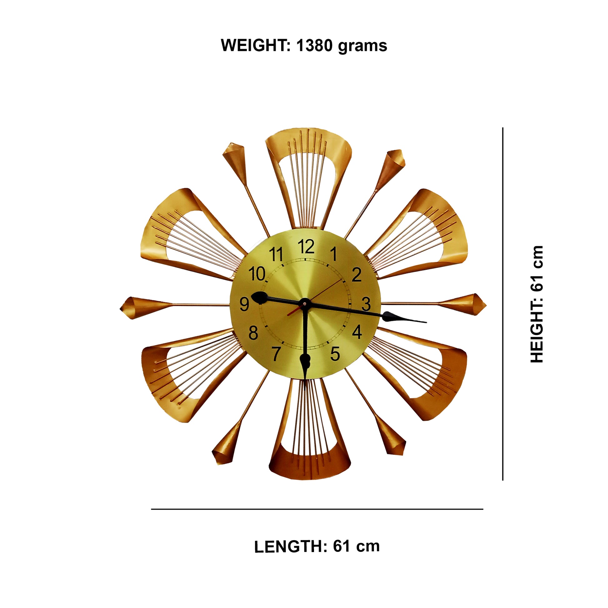 Handcrafted Antique Metal Wall Clock (24 Inch, Golden) - Vintageware