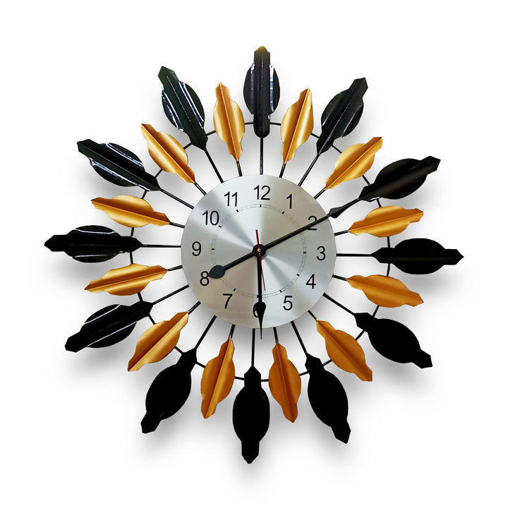 Handcrafted Antique Metal Wall Clock (27.5 Inch, Black & Golden) - Vintageware