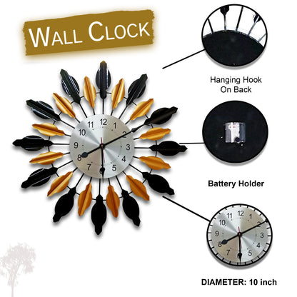 Handcrafted Antique Metal Wall Clock (27.5 Inch, Black & Golden) - Vintageware