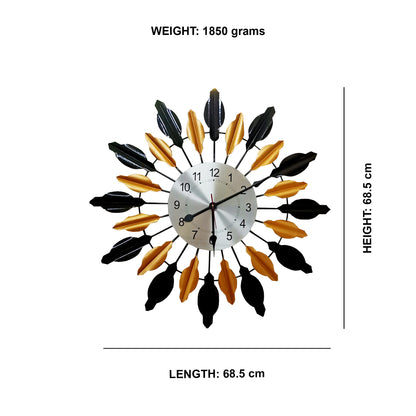 Handcrafted Antique Metal Wall Clock (27.5 Inch, Black & Golden) - Vintageware