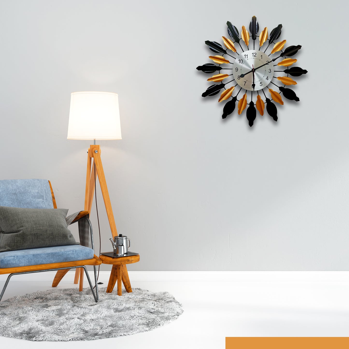 Handcrafted Antique Metal Wall Clock (27.5 Inch, Black & Golden) - Vintageware