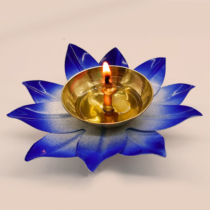 Brass Lotus Diya For Puja - Vintageware