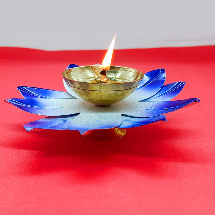 Brass Lotus Diya For Puja - Vintageware