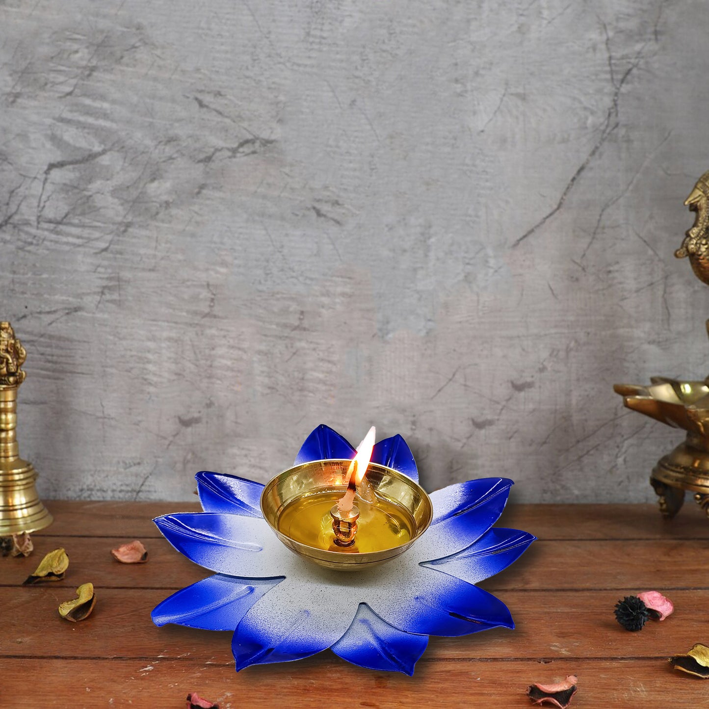 Brass Lotus Diya For Puja - Vintageware