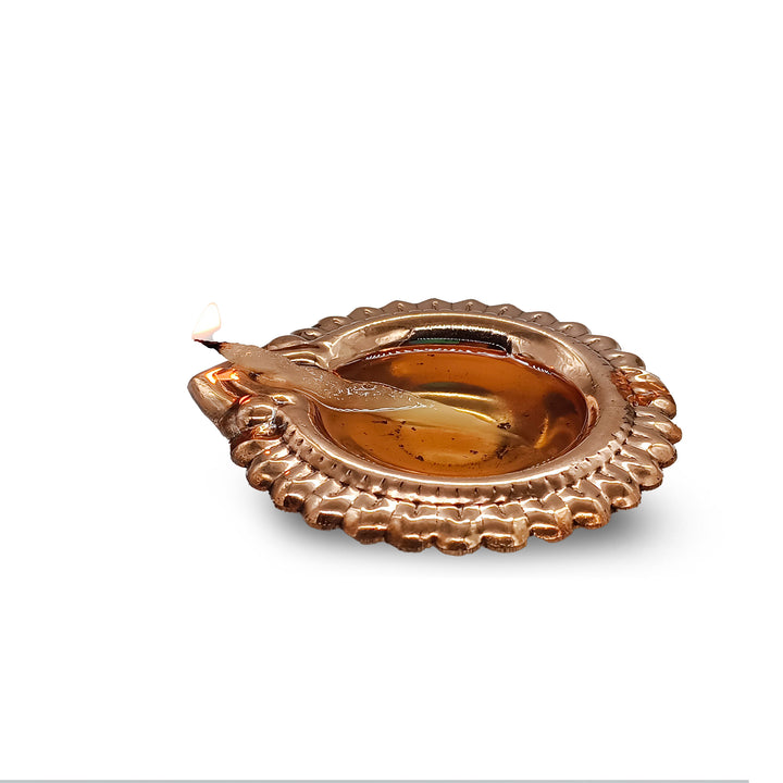 Copper Deepak Diya For Puja & Arti - Vintageware