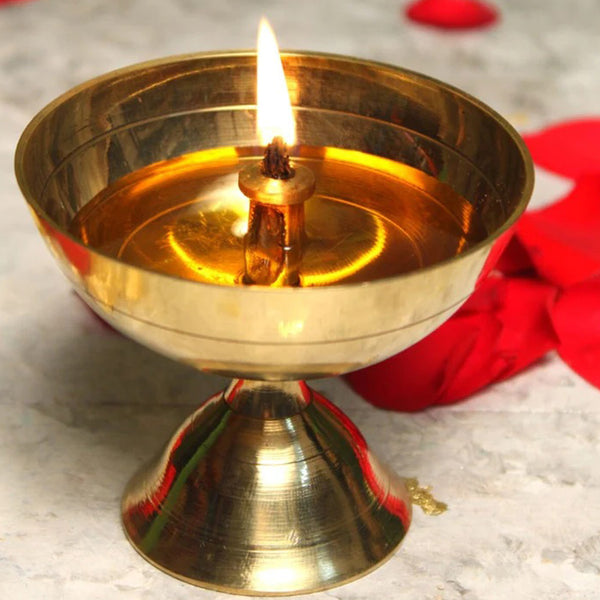 Brass Deepak Akhand Diya for Puja & Arti (Golden, Height-3.5cm, Diameter-4.5cm)