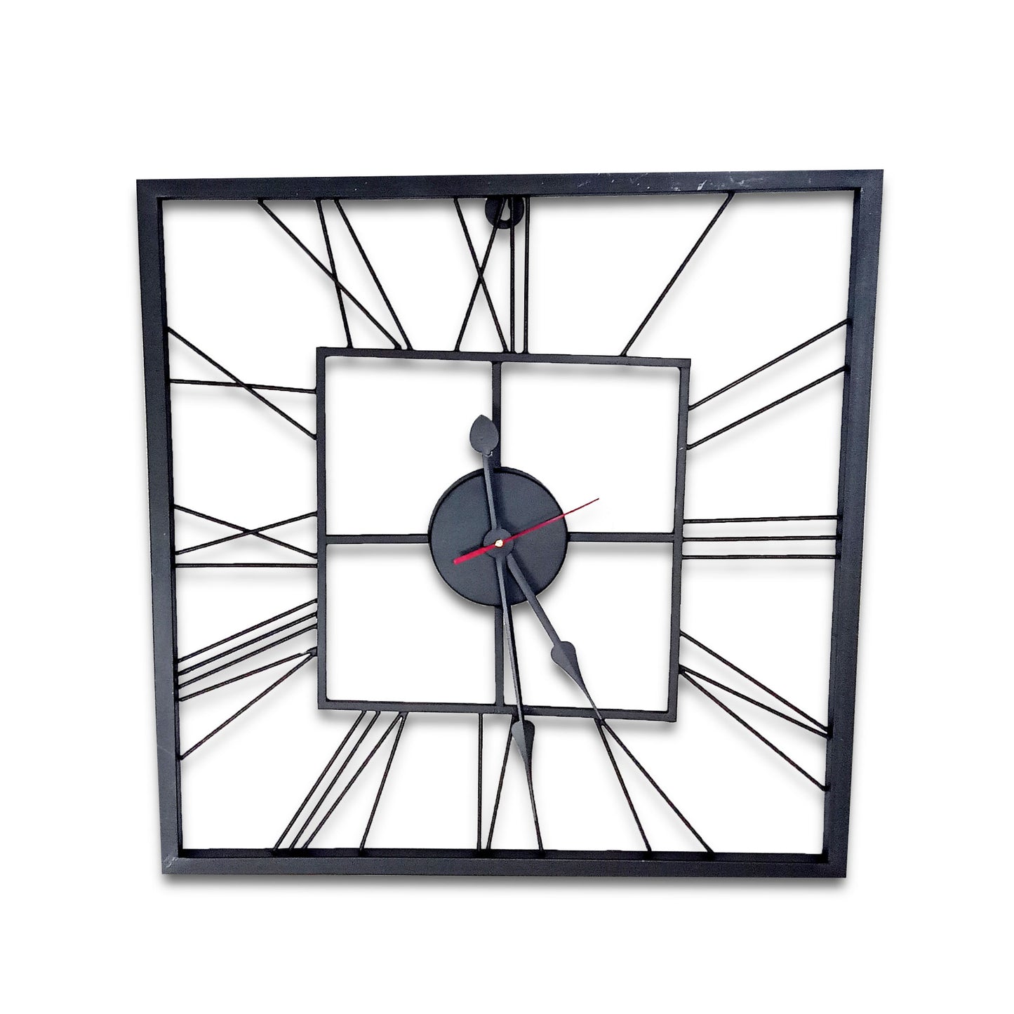 Handcrafted Square Shape Roman Numeral Metal Wall Clock (20 Inch,Black) - Vintageware